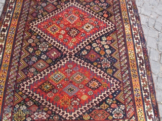 Antique Qashqai wonderful colors and restored condition circa 1890 and size: 2,65 X 1,30 cm