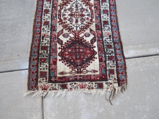 Old Sarab runner 3x13.3. shows some wear and moth damage. Circa 1910's, wool foundation. Not sure if all dyes are natural. Missing outer guard borders on both ends.     