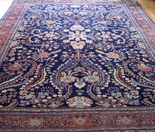 Antique Persian Farahan Sarouk Rug, Ca. 1880s, it measures: 9' x 12'5"ft.(274 x 378 cm.),no repairs, has medium full pile with very minor area of lower pile but no wears, no holes,  ...