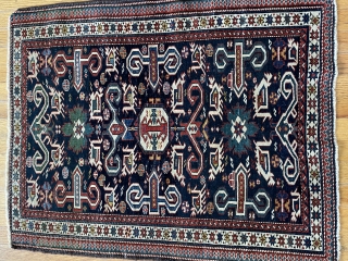 Antique Caucasian Perepedil rug, size is 2'6" x 3'2" (76 x 97 cm.)                    