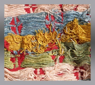 Shahsavan Silk Jajim (fragment?), NW Persia, 19th century, 2' 10" x 3' 9"

An incredibly rare and quite beautiful textile. Composed of 100% silk, this jewel like weaving exhibits a quality rarely encountered  ...