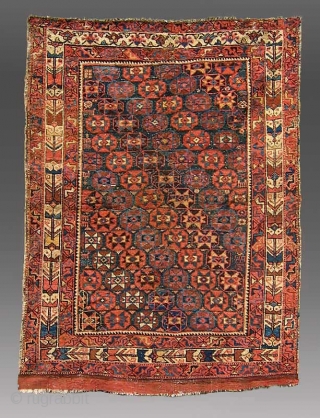 Afshar Rug, Persia, 19th Century, 3'10" x 5'2"
An atypical field pattern for an Afshar rug, but this weaving falls into the odd group that was featured in the HALI article, Outback Afshars, ...