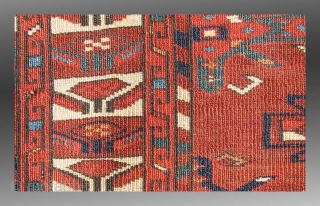 Turkmen Chuval, Yomud Group(?), Central Asia, 19th Century, approx 3'6" x 2'5"

An excellent example of Turkmen weaving from Central Asia.  Woven with an asymmetric knot, open to the right, the attribution  ...