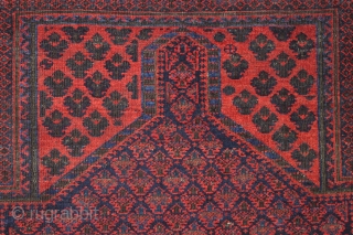 Antique baluch prayer rug. Older piece with top color. Good presence. The way these keep showing up, you might think they are common but you would be wrong. 3rd qtr 19th c.  ...