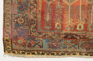 Antique Turkish Ladik prayer rug. Reweaves, faded patches, latex. You name it. A sampler of bad repair. Possibly 50% original. Most of the center is original and is at least early 19th ...