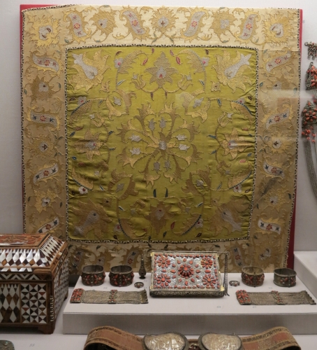 gold thread embroidered silk wrap from the Pontic region, 18th century, Benaki Museum