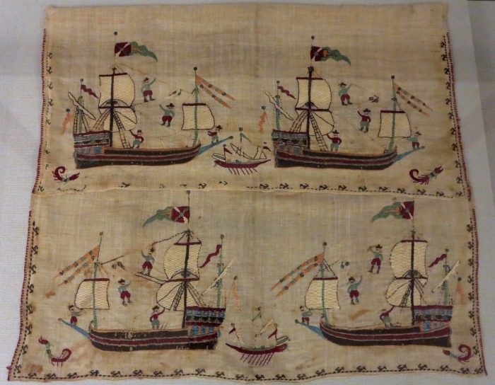 Skyros ship embroidery, circa 1700, Benaki Museum