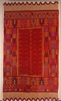 Woven bedspread (patania), spectacularly colourful and technically daring. From the area of Rethymnon, Crete, 19th c. 2.50x1.80 m. Gift of Chrysoula Xanthoudidou-Koundourou. (ΓΕ 29631) image and text copyright Benaki Museum