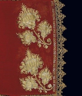 Detail of the gold-thread embroidery on a sleeve of a bridal chemise. From Skyros island, 18th-19th c. (EE 664) image and text copyright Benaki Museum