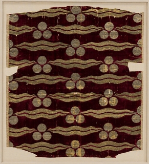 Silk Velvet Fragment with Tiger-stripe and  Cintamani  Design