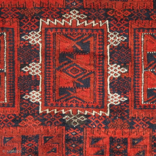 Timuri Belouch Rug, 19th century 1.94m x 1.23m including flatweave ends. Very interesting elements, including a great border. Lustrous wool, wonderful dyes, retains its original ends. Some minor moth damage and repaired  ...