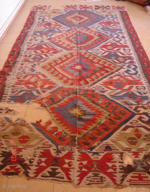 Double wing Anatolian kilim size: 3.45x1.65 cm                          