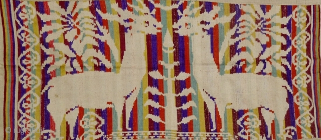 Southeast Asia: Good embroidered old textile from Laos with a “void” silhouette deer pattern woven from all handspun cotton. This piece is approximately 30 to 40 year old- I picked up in  ...