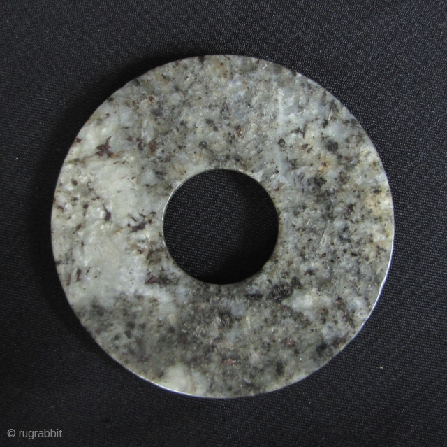 Antique Jade Pendant: Antique Chinese nephrite perforated disc (Bi). Ming Dynasty or earlier. Note enlargement #5 for old cutting lines in center. Free shipping via Hong Kong registered airmail. D: 8.1cm/2.4in and  ...