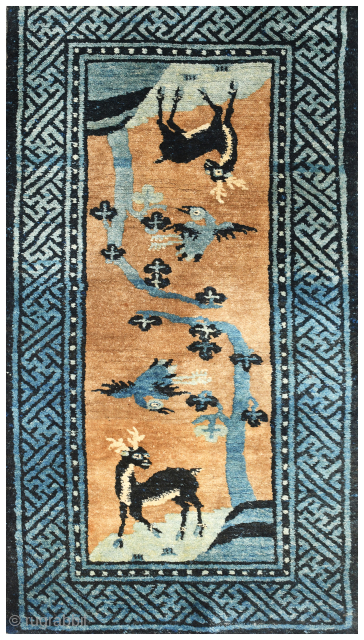 Antique Baotou Mongolian Rug: Free Shipping  


Old carpet woven in Inner Mongolia, Nei Mongol 内蒙古自治区, China, with classic deer and crane, mirroring, “Spring Pattern”, first half of 20th century. W: 78cm/30in  ...