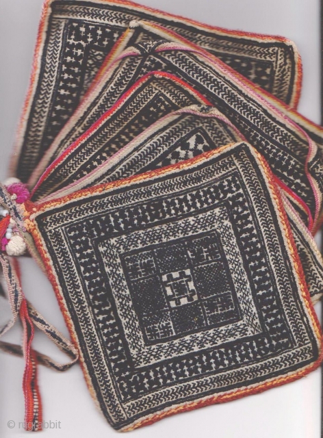 
​​​​​Yao Shaman’s Talismans: Unusual collection of 6 old “prayer cloths” from a Taoist Master’s ceremonial robe (see 8th enlargement). These are from Vietnam where the Yao are referred to as the Mien  ...