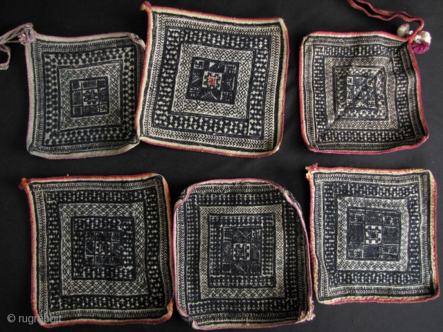 Yao Shaman’s Talismans: Unusual collection of 6 old “prayer cloths” from a Taoist Master’s ceremonial robe (see last enlargement). For generic purpose’s these should be considered to be from the Mien group  ...