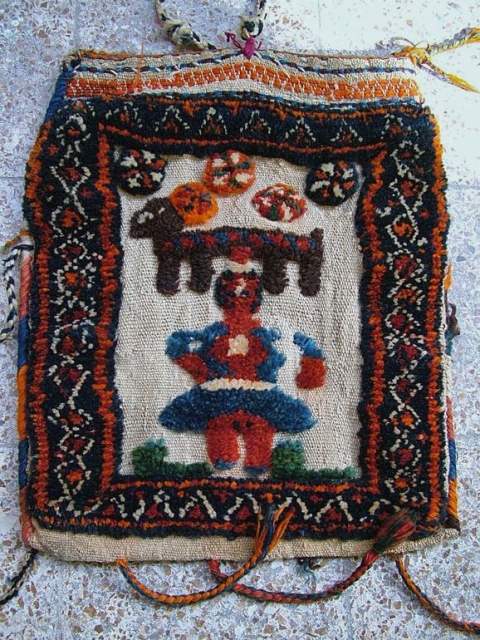 Qashgha`i Toobre, kilim and knot (Soof technic) the orange is synthetic.  size: 37x32 cm                  