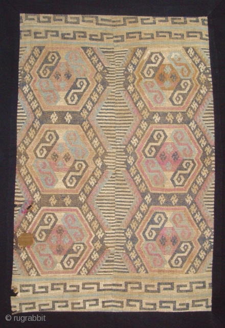  "
A Rare and Early example of a Tujia  blanket.   Discontinue supplementary weft, Hand span silk, hand span cotton.  "
Guizhou,China.  19 Century. Size  1.26 x 0.86  ...