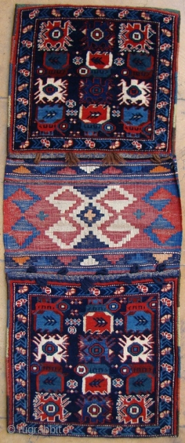 Antique Caucasian Khorjin woven in Kuba, some synthetic orange dye, size:1.20x0.48m, 3'11"x1'7".                     