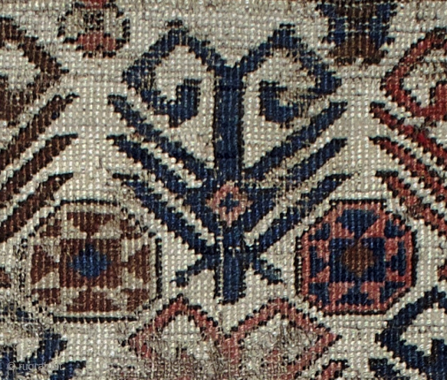 Central Asian (Kyrgyz?) fragment, 
19th century, 126x135 cm. (professionally mounted)
This fragment corresponds to the upper half of the entire rug. The main motif is composed by parallel rows of trees (or open  ...