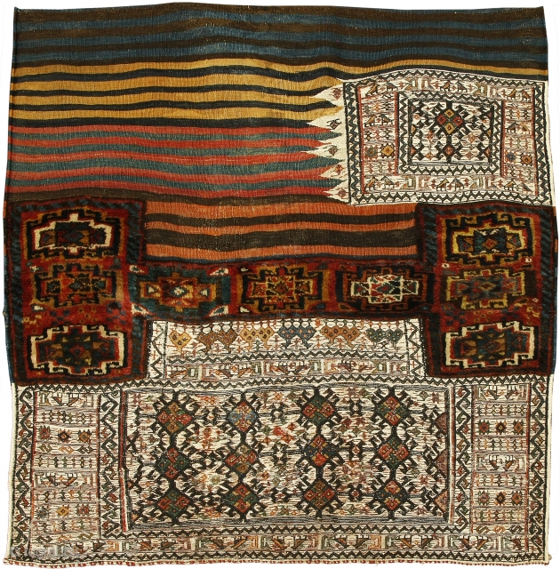 Sumak and pile large bedding bag panel, Bakhtiari tribe, West Persia, Circa 1900, 122 x 114 cm (48 x 45 in.) 
Knot count:	16 wrapping wefts/inch. 11 H x 8 V = 88  ...