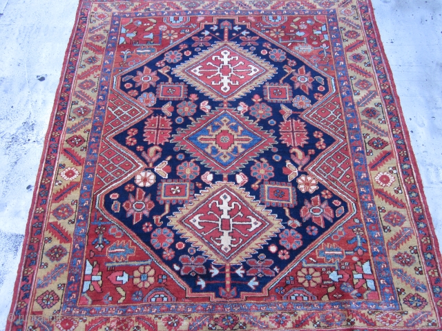 Square Heriz Scatter Rug,Early 20th Century , 5.9 x 5.2
A very unique scatter Heriz piece in squarish format.The rug has a very friendly and engaging character.Three serrated lozenges in the Karabagh style  ...