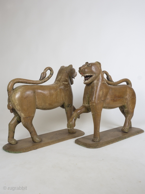 Large Pair Of 18th Century Carved Wooden Tigers, Mughal Empire

Dating to the mid/late 18th century, these magnificent cats are incredibly rare, beautifully carved, substantial and impressive. The subtle curves are elegant and  ...