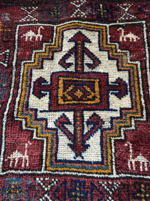 Kordi Kurdish Namakdan (salt bag) from Quchan which at some point in it's life lost it's neck. Very good colors, some wear from tribal use. Very nice example.     