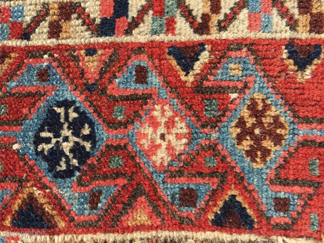 Shahsavan rug deep from the 19th century. Flax like weft. Gorgeous border and drawing. Best colors and wool (no exaggeration). Pre-commercial tribal rug. Size  81.1 x 59 (206 x 150 cm).  ...