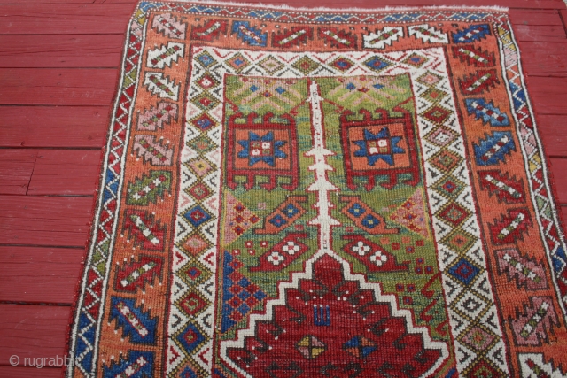 mid 19th century Central anatolian rug areas of restorations great color and design size 4X5'11                  