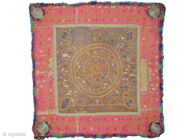 A beautiful silk embroidered Katawaz Hanging from Ghazni region of Afghanistan. It has fine chain-stitched silk embroidery, metal work and tiny mirrors. A lovely example with nice colours and design. Lined with  ...