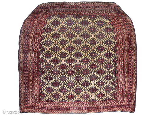 A fine antique Yomud tribe Turkoman / Turkmen weaving. While the overall shape can suggests that this maybe a saddle cover, it's large size and lack of a slit (often seen in  ...