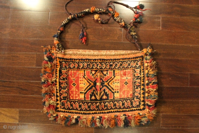 Rare Persian Afshari chanteh, mostly natural colors with, all tassels are all intact, Collectors item.
CATEGORY: Persian
ORIGIN/TYPE: Afshari / Conceptual design 
AGE CLASSIFICATION: 1940+
SIZE: 15" (39cm) x 18" (48cm)
CONDITION: Perfect and all in  ...