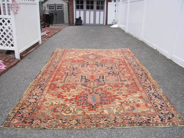 great antique heriz rug measuring 8' x 11' 9" beautiful colors solid rug no dry rot condition as shown clean no pets with some wear 1675.00 plus shipping

SOLDDDDDDDDDDDDDDDDDDDDD     