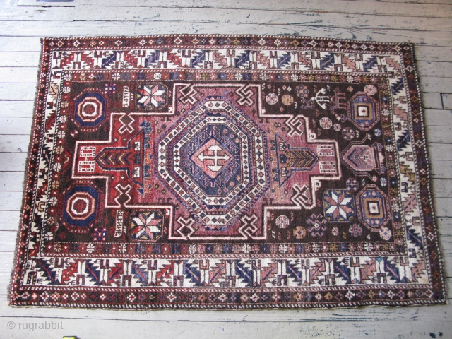 Antique Konaghend Caucasian rug, hand knotted wool on a wool foundation, Caucasus Mountains, Azerbaijan, ca.1920's, there is a small prayer niche at the bottom, human and animal figures, signed "Aranna" on one  ...