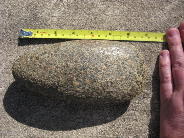 Prehistoric Native American stone celt, an ungrooved axe, pecked and ground with a beautiful heavy polish to the bit, the hard stone looks like granite, US Midwest, the shape is called excurvate  ...