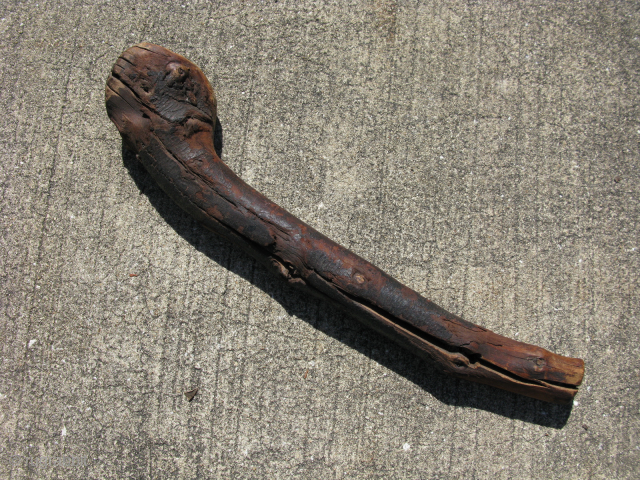 Old Irish root ball Shillelagh, hand caved, blackthorn wood, chimney smoked, it has a beautiful shiny black patina from the smoke, a 3 leaf clover is painted in green on the top,  ...