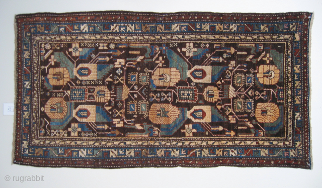 Antique Persian Hamadan rug, hand knotted wool, Iran, ca. 1920, a very unusual deep chocolate field color, very good condition with a small reweave, the approximate size is 3ft 2in x 6ft,  ...