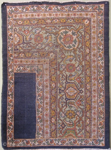 Mahal Sampler, Mahal Wagireh, Iran early 20thC, hand knotted wool,  blue/grey field, light green border, low even pile, very good condition, size 3'5"x4'10", #9710        