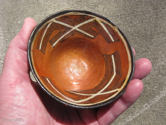Vintage Mucahua pottery bowl for Chi Cha drink, Quichua Indians, ( Kichwa Indians ), Ecuador, Amazon Rainforest, fine line hand painting, lacquered with tree resin, I bought this from a woman she  ...