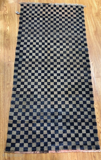 Tibetan rug, 165*85cm. antique handmade , blue with light camle checker board, the condition is good.                 