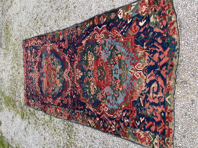 Superb wacky Seichour rug. Fabulous colour and design. Excellent condition for age. Couple of small bits of wear but overall stunning. Larger than usual format. 290 by 135cm     