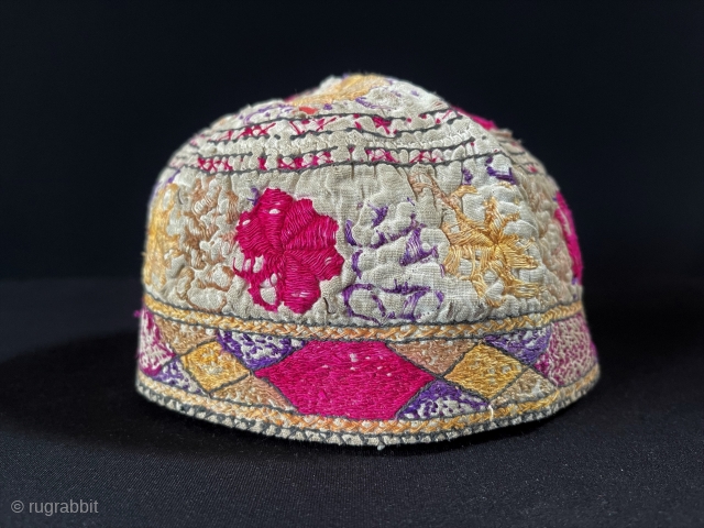 Antique Afghanistan Traditional Silk Embroidered Hat & Skullcap All Natural Dys. Circumference : 50 cm                  