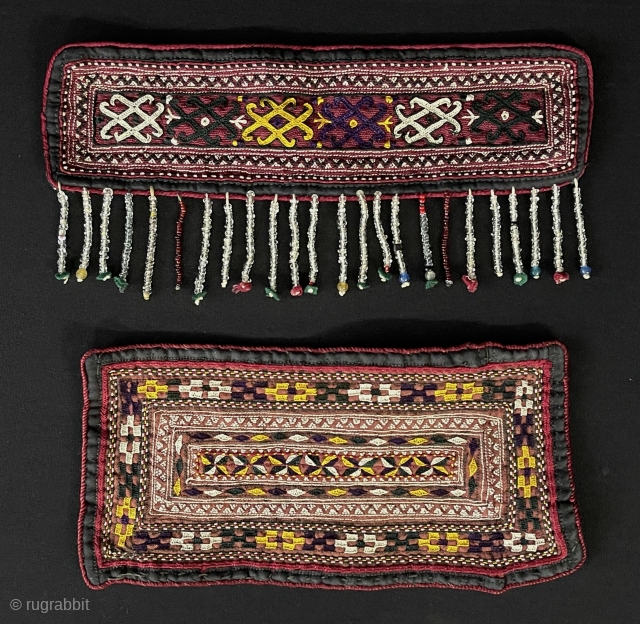 Antique Turkmen Silk Embroidered Hanging Decoraive with Beads. Size - # 1 - 21 cm x 5.5 cm - Beads : 3.5 cm - # 2 - ''19 cm x 9 cm''  ...