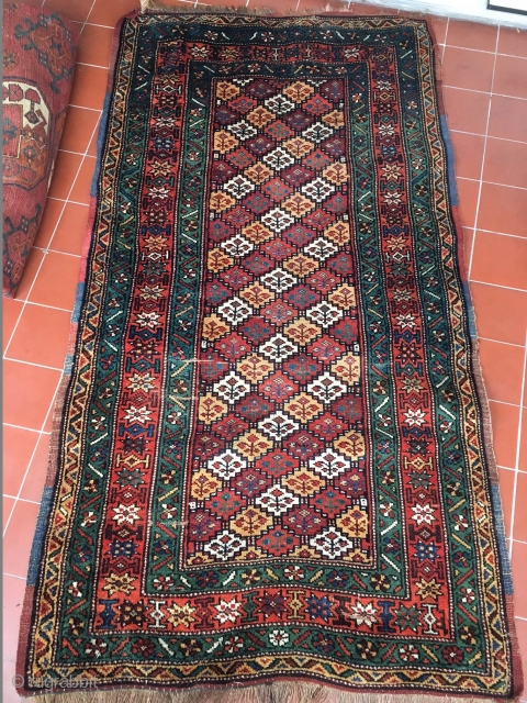 Wool on wool kurdish Beauty. Washed and only natural dyes. Great size: 1,9m x 1m. What a green! Around 1880.             