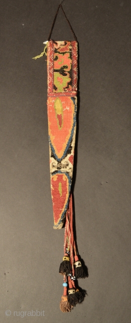 Central Asian Shahrisabz Knife Sheath, Silk Cotton, Late 19th/Early 20th Century,13.5 x 2 without tassels                  