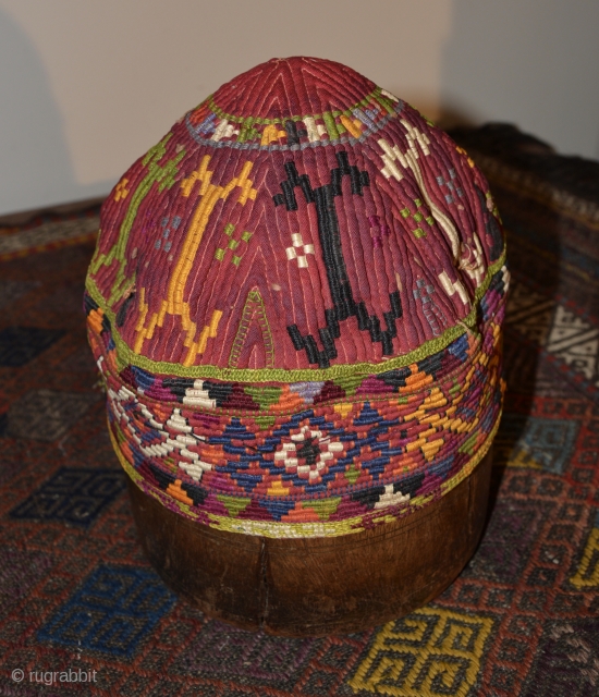 Central Asian Hat, Silk/Cotton, 6 x 7 inches                         