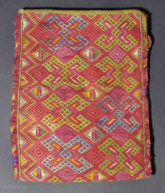 TR 111  Turkmen Embroidered Bag, Silk/Cotton, Late 19th/Early 20th Century. 7.7 x 6.2 inches                  
