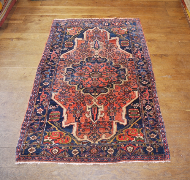 nice antique Bijar rug in excellent full pile condition first qtr 20C size 173 x 103 cm. Cotton foundation colours all seem natural. Just back from deep clean 100% floor ready  